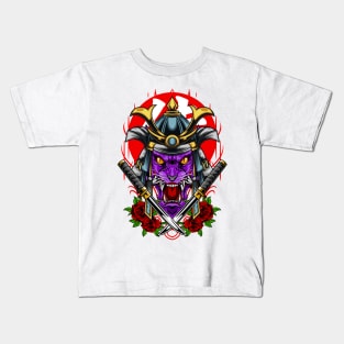 Samurai Wolf - Skyblue Kabuto Kids T-Shirt